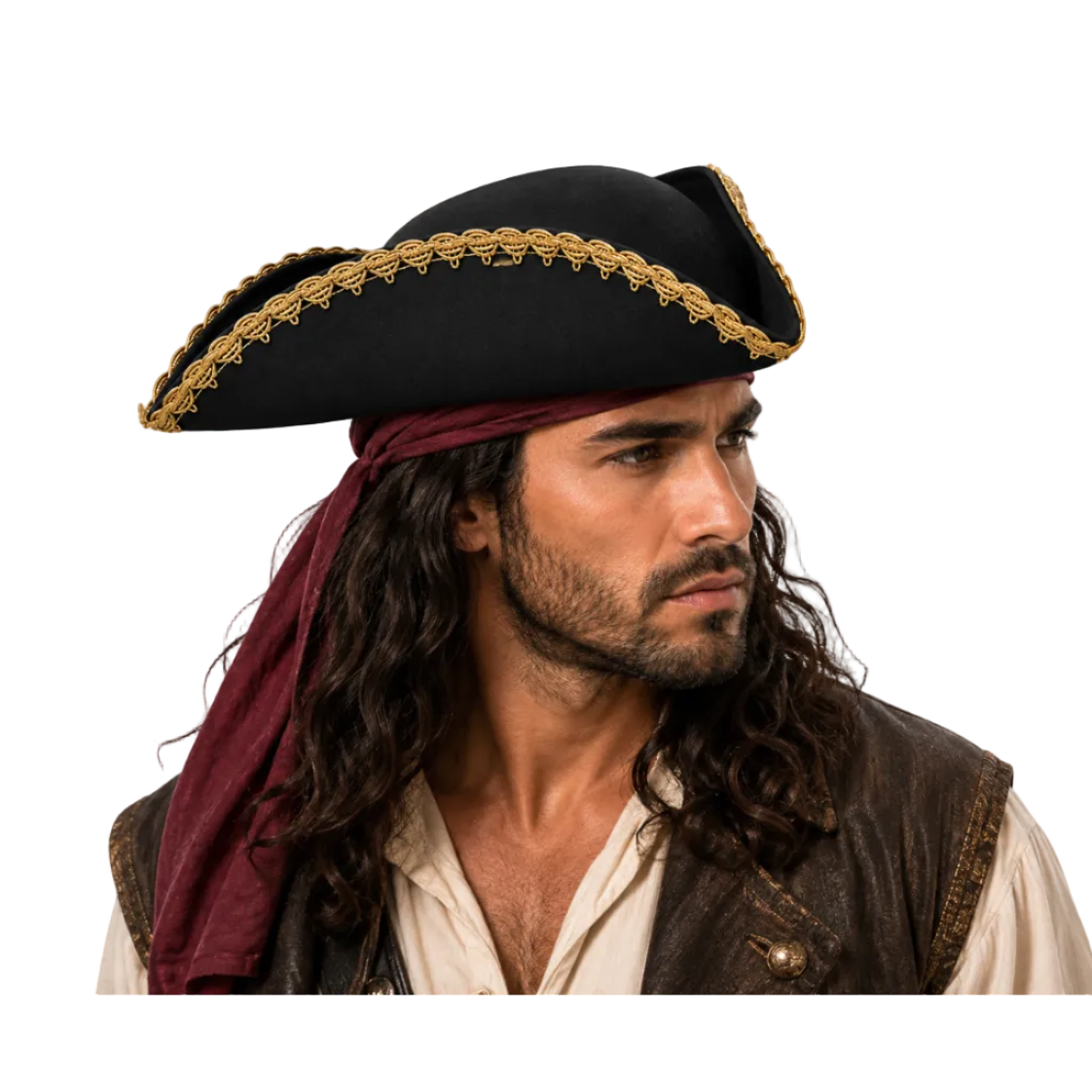Black & Gold Pirate Tricorn Hat