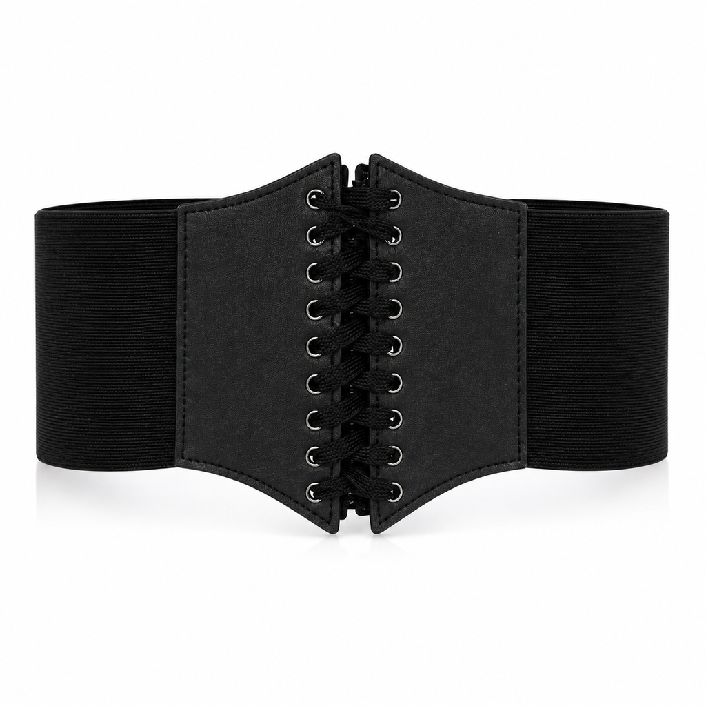 Women’s Black Lace-Up Corset Waist Belt