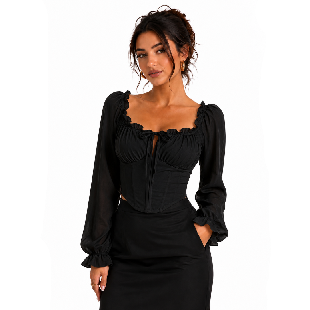 Women’s Black Pirate Blouse Long Sleeve Top