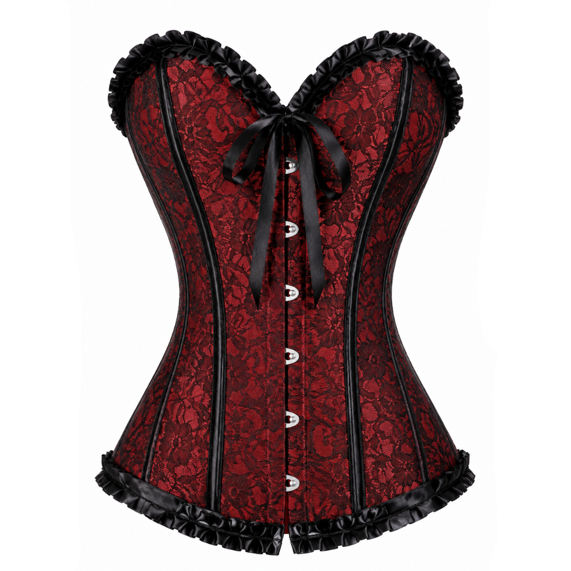 Red & Black Satin Lace Corset Top