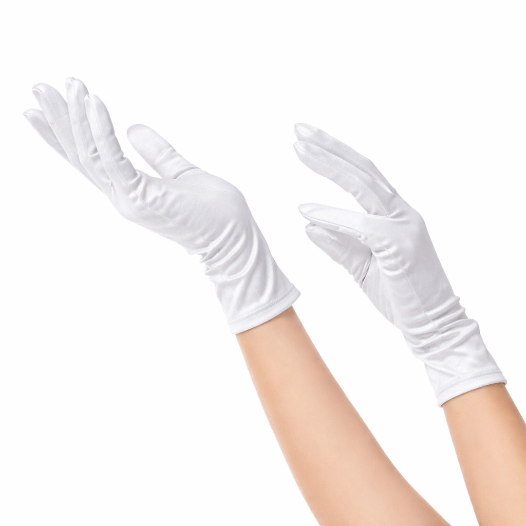 White Short Satin Gloves