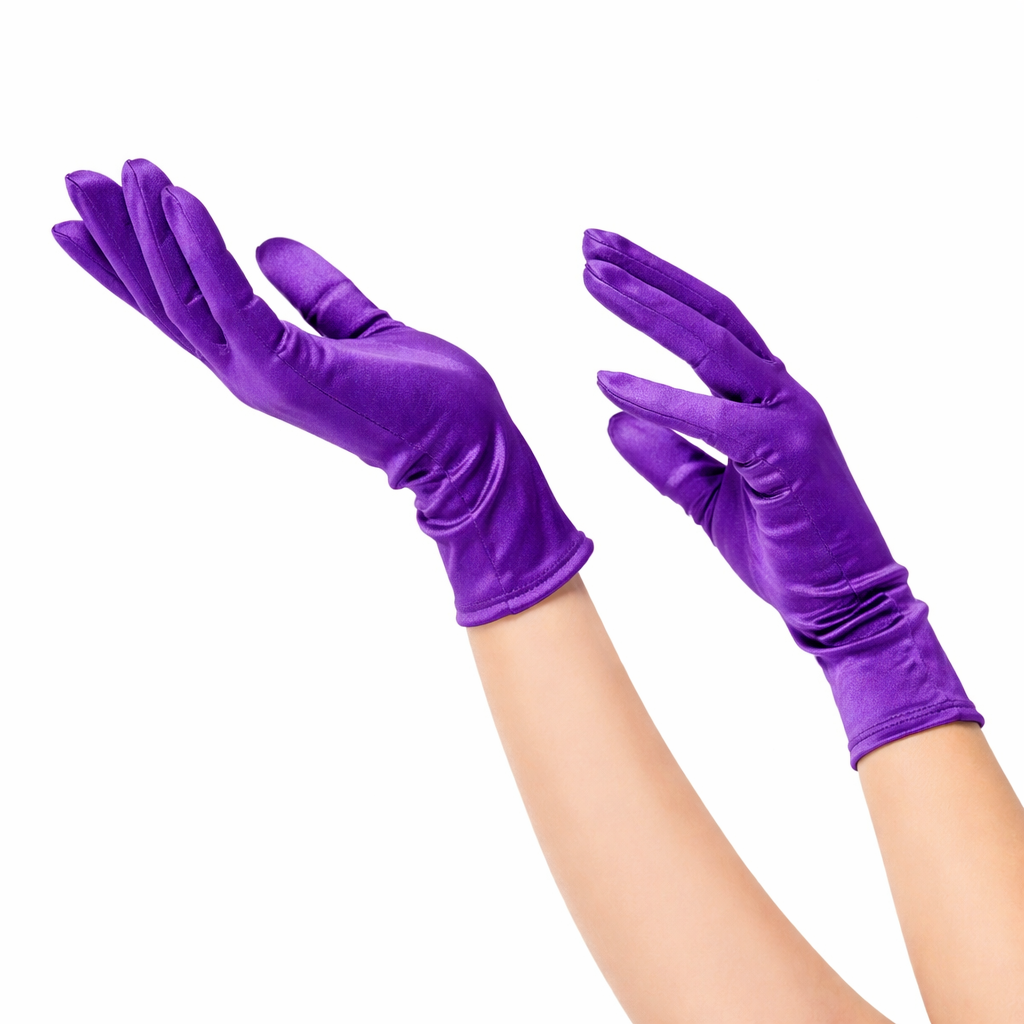 Purple Satin Short Gloves