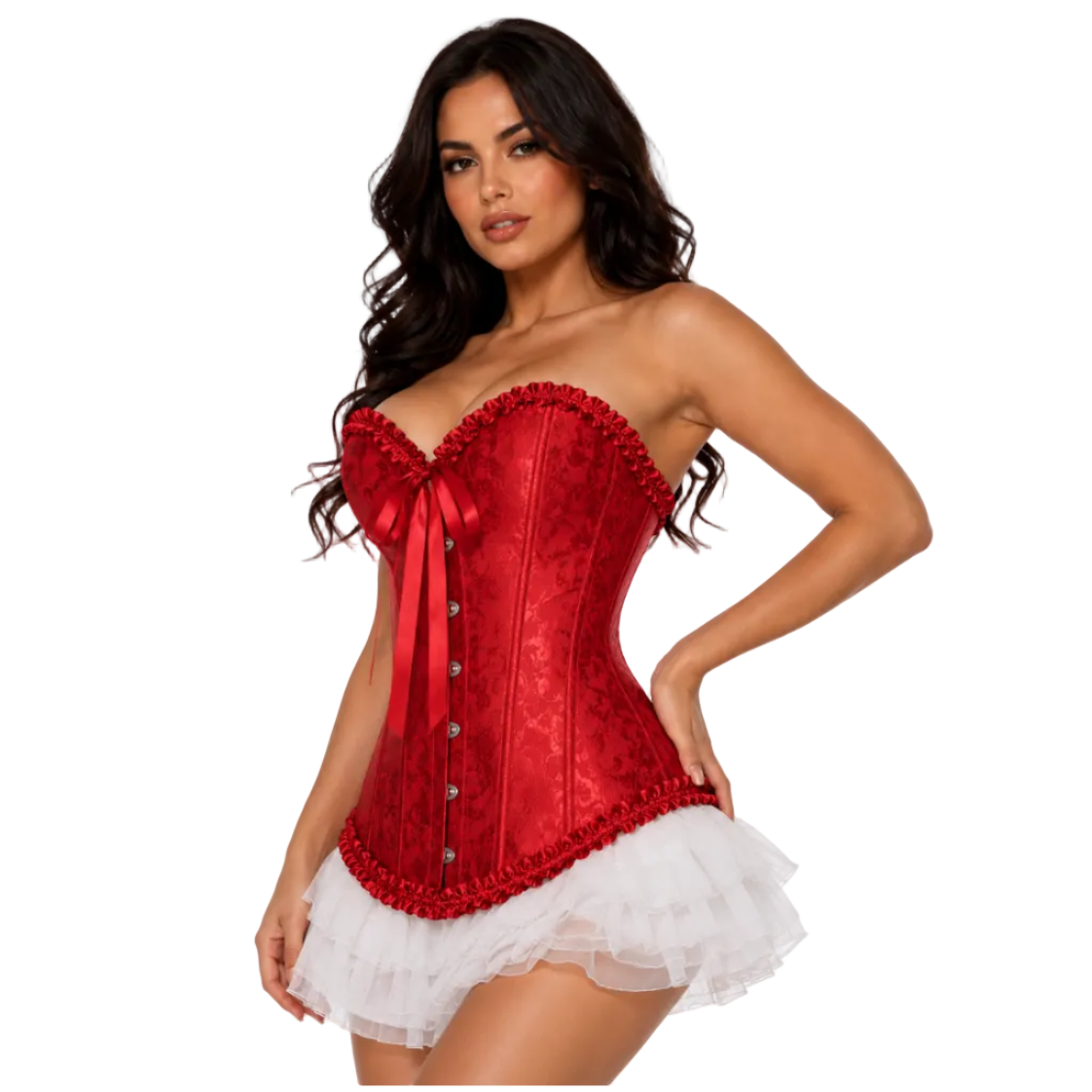 Red Satin Lace Corset Top