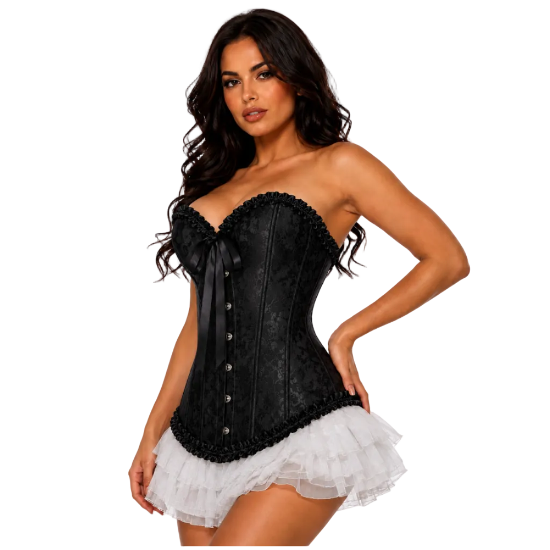 Black Satin Lace Corset Top