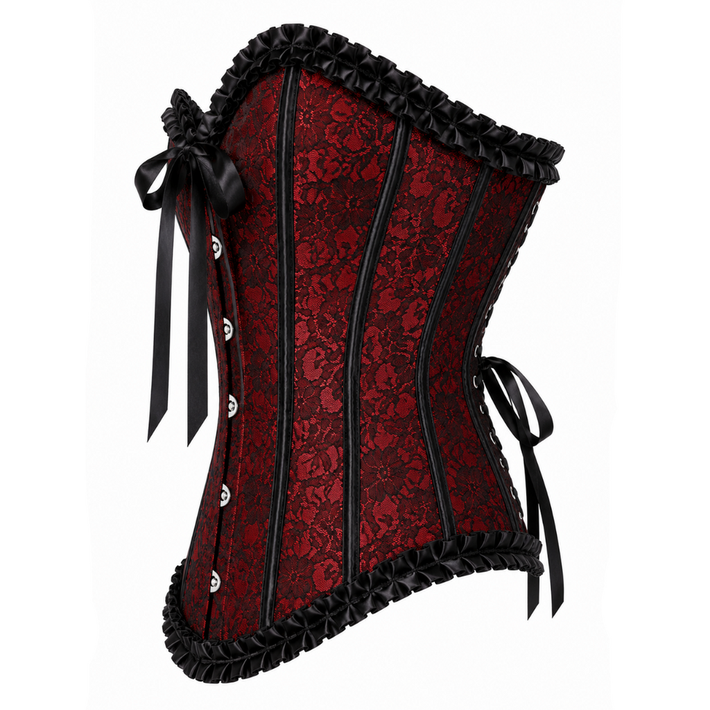 Red & Black Satin Lace Corset Top