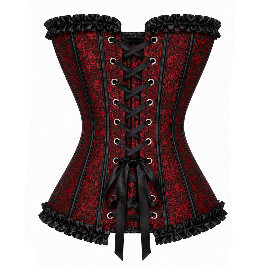 Red & Black Satin Lace Corset Top
