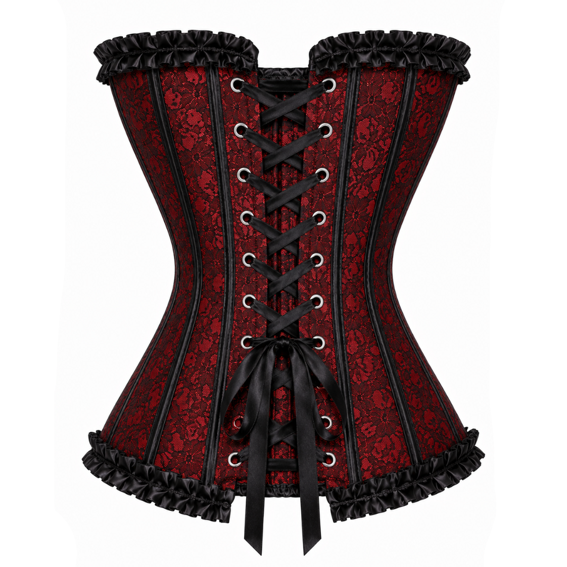 Red & Black Satin Lace Corset Top