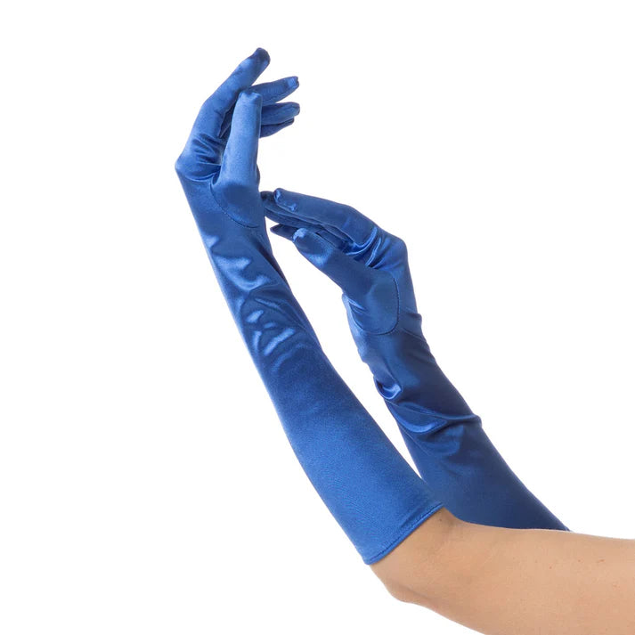Dark Blue Long Satin Gloves