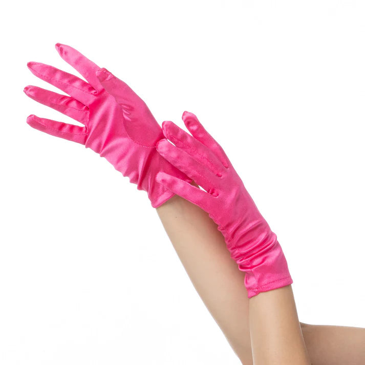Hot Pink Short Satin Gloves