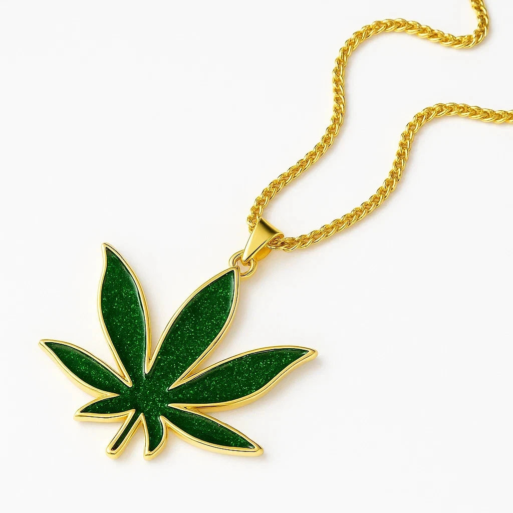 Gold Green Leaf Pendant