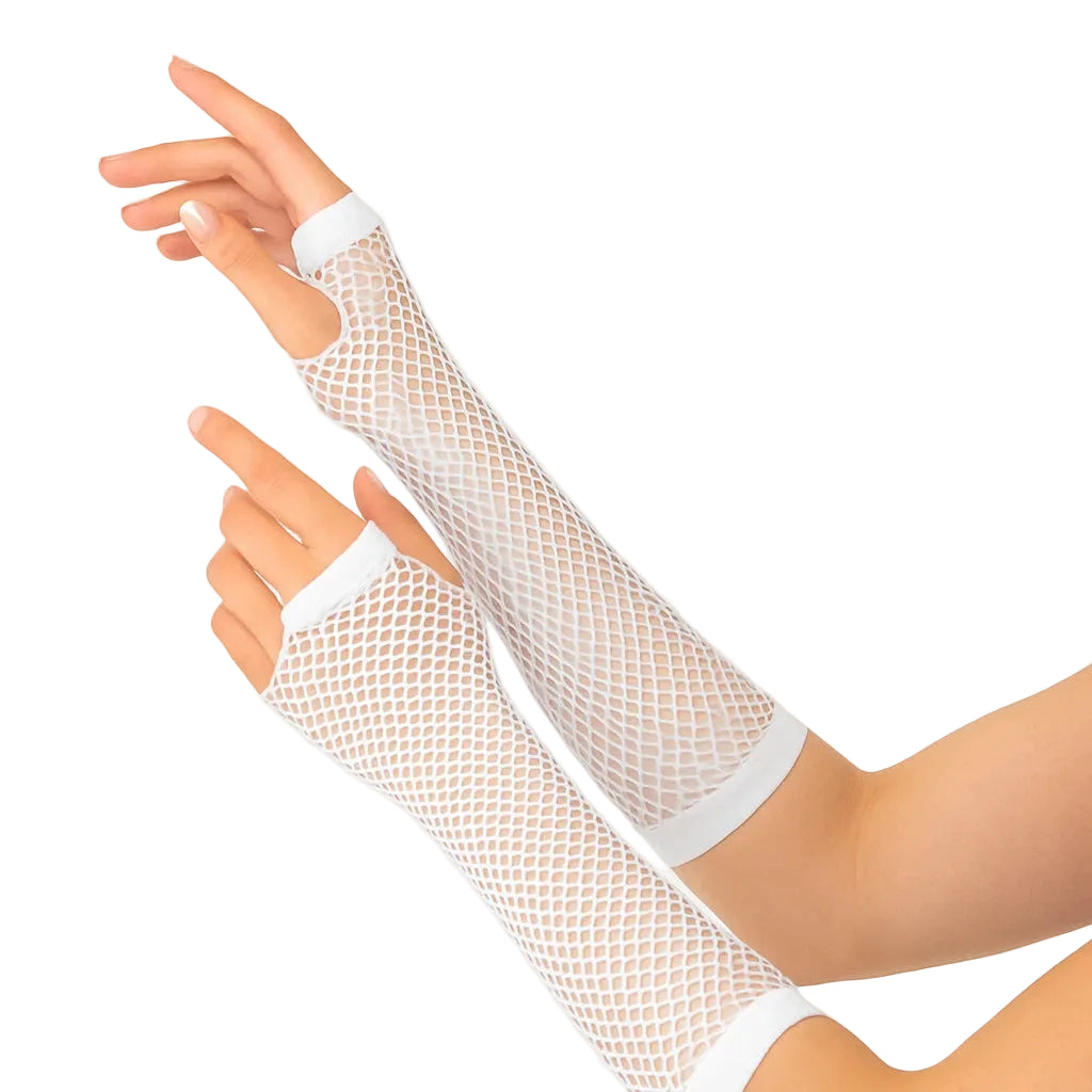 White Long Fishnet Gloves