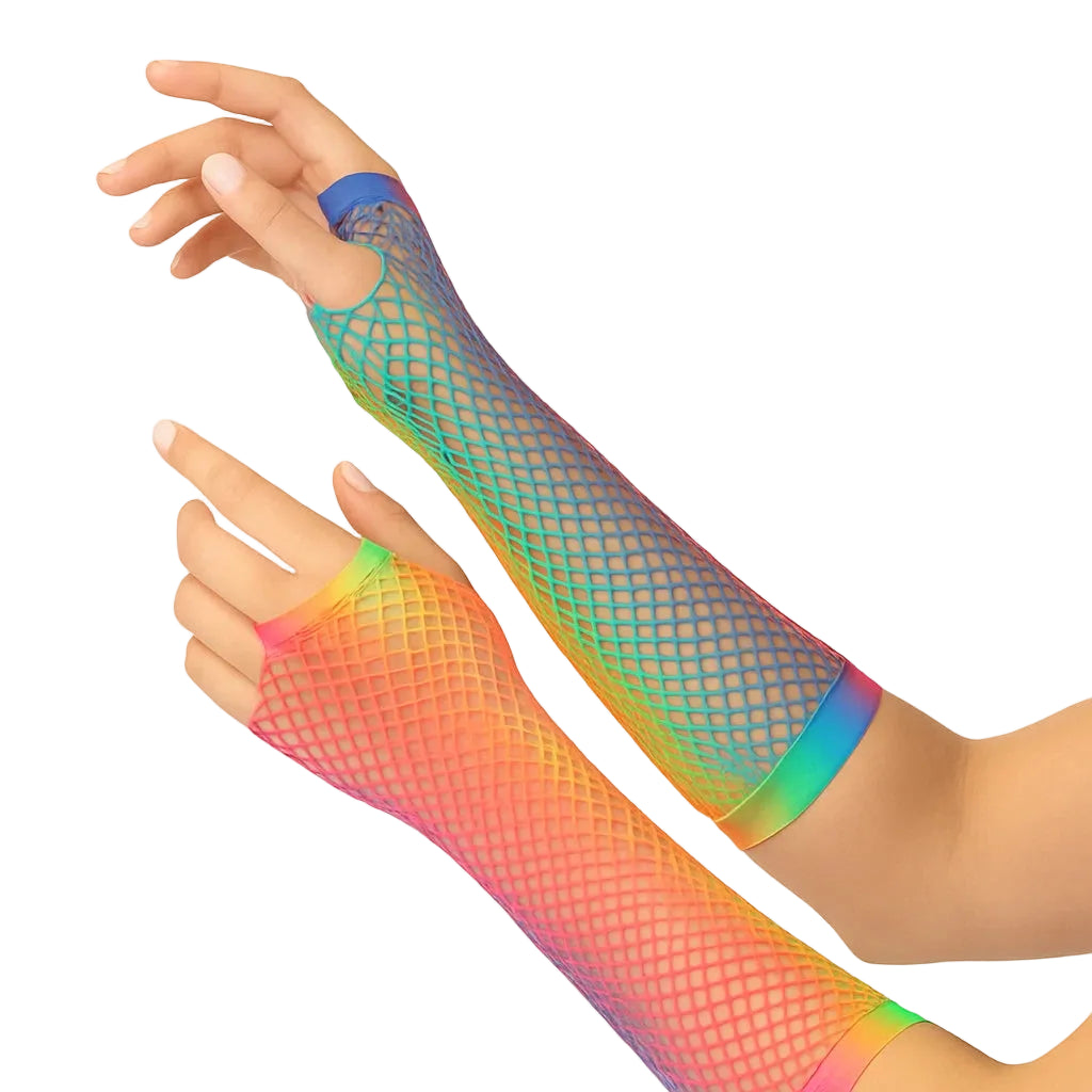 Rainbow Long Fishnet Gloves