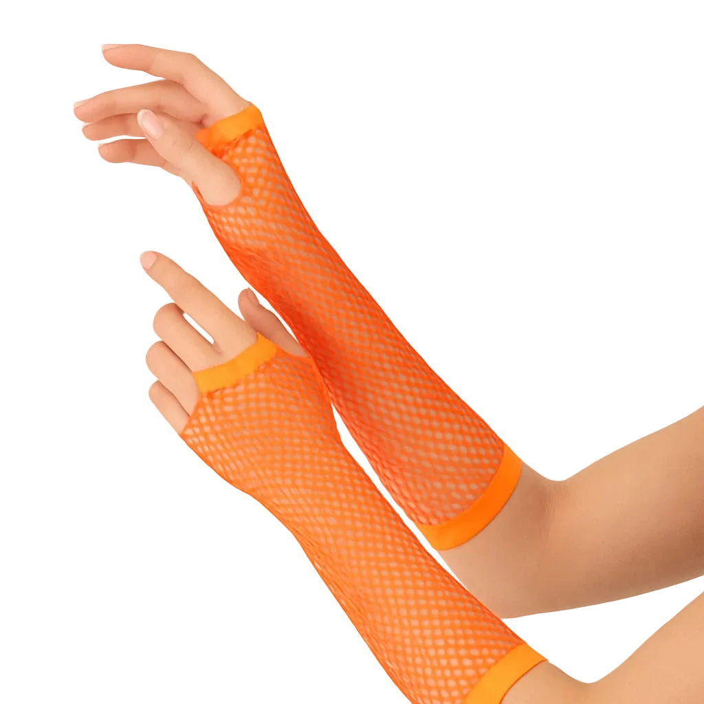Orange Long Fishnet Gloves