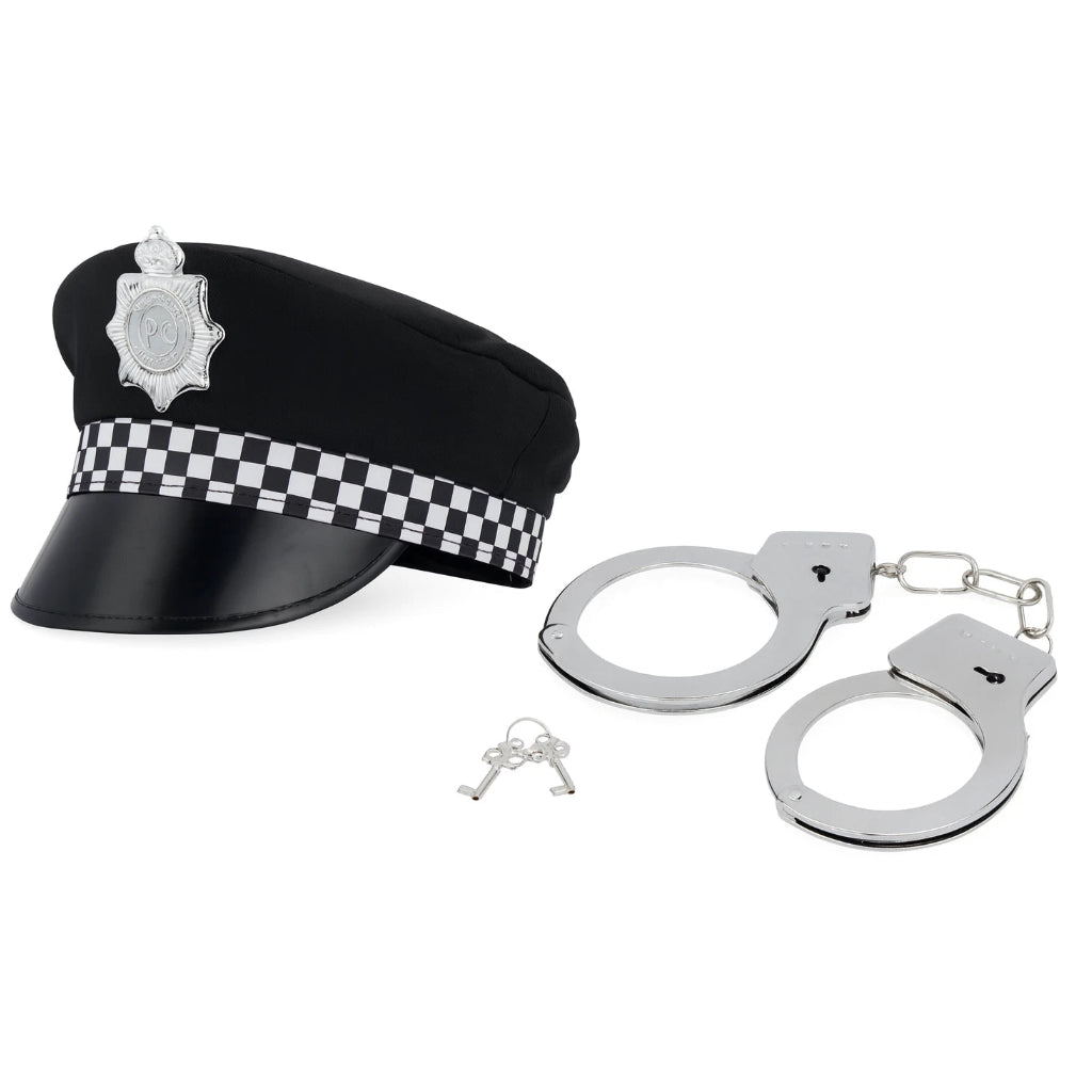Police Hat & Metal Handcuffs Set
