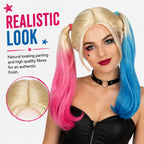 Harlequin Pink Blue Pigtail Wig