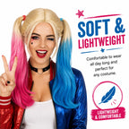 Harlequin Pink Blue Pigtail Wig